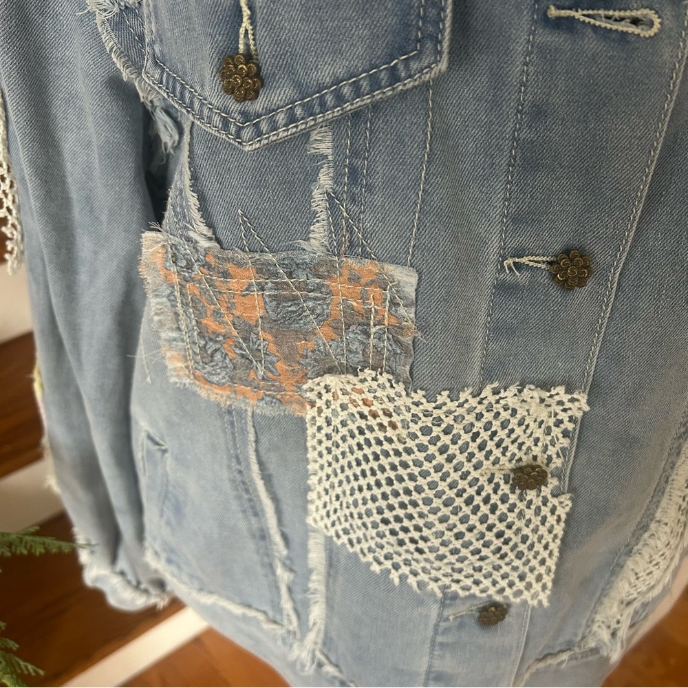Pol Patchwork Denim Jacket Large Oversized Fit Ba… - image 3